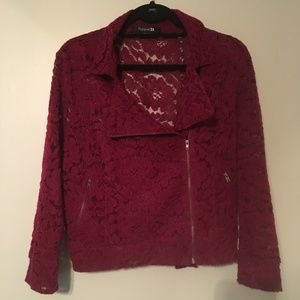 Burgandy Lace Moto Jacket